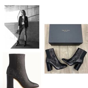 RAG And BONE AGNES STUDDED BLACK LEATHER HEELED BOOTS NIB